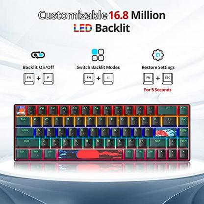 60 Percent Gaming Keyboard Mechanical with Linear Red Switch, 65% Wired Ultra-Compact Mini Keyboard Rainbow with PBT Keycaps for Ps4/Ps5/Xbox(68 Green) - color: 68 Green/red swicth