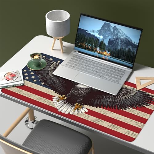 Mouse Pad, Large Anti-Slip with Stitched Edges Desk Mat Desktop Laptop Computer Desk Keyboard Mat,Table Protector Blotter Mat (Eagle Flag, 35.4" x 15.7") - color: Eagle Flag, size: 35.4" x 15.7"