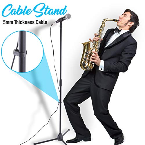Professional Handheld Dynamic Microphone Kit - Unidirectional Vocal Wired Microphone w/Carry Bag, Metal Mic Stand, Holder/Clip & 16.4ft XLR Audio Cable to 1/4'' Audio Connection - Pyle (Charcoal) - color: Charcoal