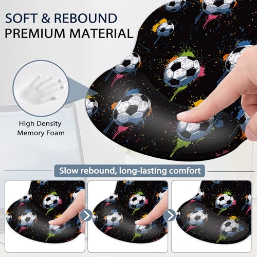 Soccer Keyboard Wrist Rest Pad Ergonomic Mouse Pad Set,3 in 1 Memory Foam Mouse Pad with Non Slip Base for Office and Home - color: Soccer