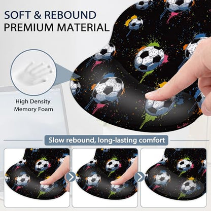 Soccer Keyboard Wrist Rest Pad Ergonomic Mouse Pad Set,3 in 1 Memory Foam Mouse Pad with Non Slip Base for Office and Home - color: Soccer