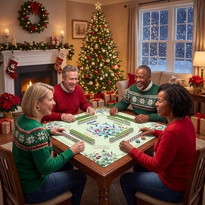 Green American Mahjong Mat Set with Carrying Bag and Gift Box for Home Game | Mahjong mat with rules, Hummingbird Floral, Natural Rubber Base, Noise Dampening Microfiber, Waterproof, Travel Ready - color: Green