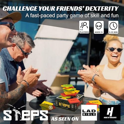 STEPS Wooden Board Games for Adults & Family - Color Stack Game for Game Night, Party & Travel Games, Unique Gift, Starter Pack