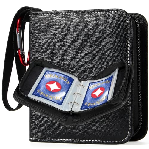 GEAoffice 1 Pocket Mini Trading Card Binder Holds 80 Cards, Black | 40 Removable Acid-free & Non-PVC Sleeves, Premium PU Leather, Zip Close Card Album Binder for TCG, MTG, Sports&Games, Gift - color: Black-1 Pocket