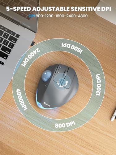 Wireless Trackball Mouse, Adjustable Angle Rechargeable, Backlit-Gray Mouse | MAM1 Pro Ergonomic Mouse Rollerball Thumb mice with 5 Level DPI, 3 Devices Connection (USB & Bluetooth ) for PC, Windows - color: Gray Mouse
