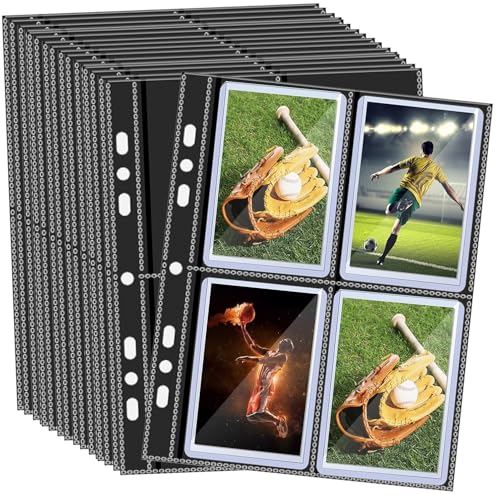 Toploader Binder Pages 4-Pocket, 20 Pcs Top Loader Side-Loading Page for 3" x 4" Toploaders Sleeves | Holds 160 Cards Total