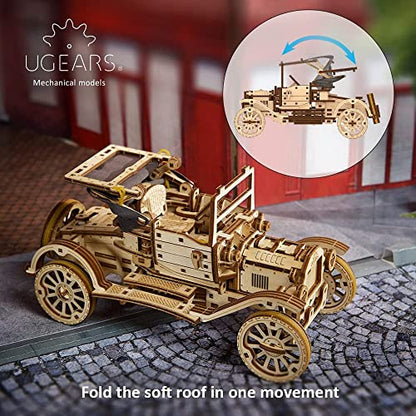 UGEARS Retro Car Model T 3D Wooden Puzzles for Adults - Wooden Model Kits for Adults Model Classic Car Kits Hobbies for Men Models for Adult to Build Brain Teaser, Hobby Set - style: Retro Car Model T