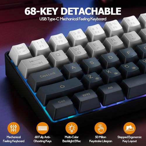 Guiheng Wired 60% Gaming Keyboard and Mouse Combo, Ultra-Compact 61 Keys RGB Backlit Mini Keyboard, Lightweight 3200 DPI Optical, Wired Gaming Set for Windows,PC, MAC PS5 Xbox Gamer(Gradient Grey) - color: Gradient Grey combo