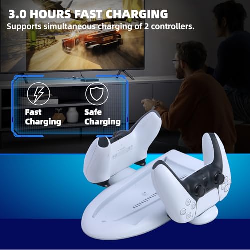 ECHZOVE PS Slim Cooling Station with RGB Lights High-Speed Cooling Fan & Controller Charging Dock, DualSense Charger Stand for P5 Slim Console, Space-Saving Stand