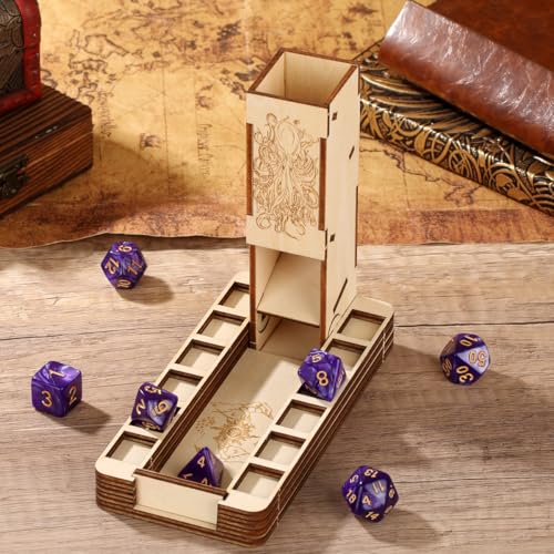 D20 Magic Hand Dice Tower with Tray, Wooden Foldable D&D Dice Rolling Tray, Portable Tabletop Game Accessories for RPG Gamer, Fantasy Board Game Storage Box, DND Gifts (Dices Not Included)