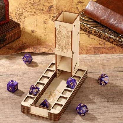 D20 Magic Hand Dice Tower with Tray, Wooden Foldable D&D Dice Rolling Tray, Portable Tabletop Game Accessories for RPG Gamer, Fantasy Board Game Storage Box, DND Gifts (Dices Not Included)