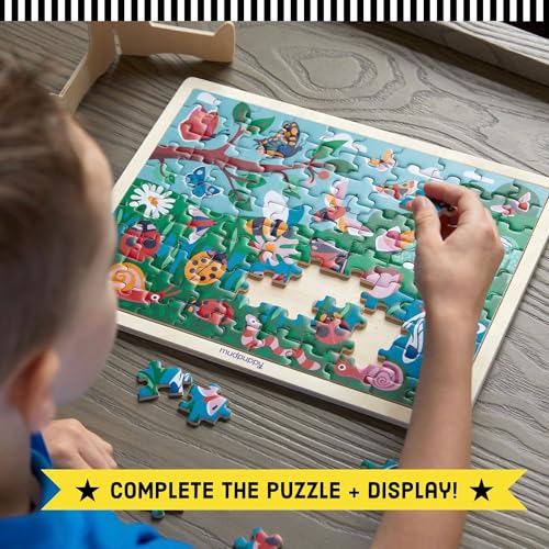 Mudpuppy Garden Life 100 Piece Wooden Puzzle for Kids, Ages 5+ | Scenic Garden Theme, Bright and Bold Illustrations, Display Stand Included, Sturdy Pieces, Wood, Room Decor - style: Garden Life