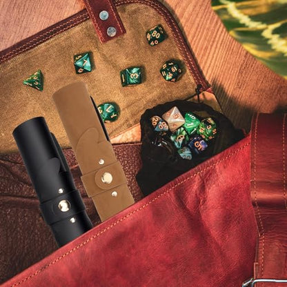 SIQUK 2 Pieces Dog Dice Rolling Tray Folding Dice Trays PU Leather Scroll Dices Holder Storage for D&D RPG Games (Camel, Black) - color: Camel, Black