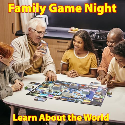 Funwares Travelling the World Pursuit Trivia Board Game, 2-6 Players | 300 Trivia Cards in 4 Categories: Political, Natural, Architectural & Religious, 30-60 Minutes, Family Night, Ages 8+