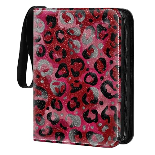Card Binder 400 Pockets, 50 Sleeves Large Binder Trading Cards Holder 4 Pocket, Storage Organizer, Album Folder Case Protector Collector Gift Red Leopard Glitter - color: Red Leopard Glitter, size: 4 Pocket