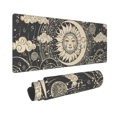 Large Gaming Mouse Pad Desk Mat, Astrology Retro Sun and Moon Extended Keyboard Mouse Pad Mousepad with Non-Slip Base and Stitched Edge Mouse Mat Desk Pad Mouse Pads for Desk Home Office, 31.5 x 11.8 - color: Astrology Retro Sun and Moon