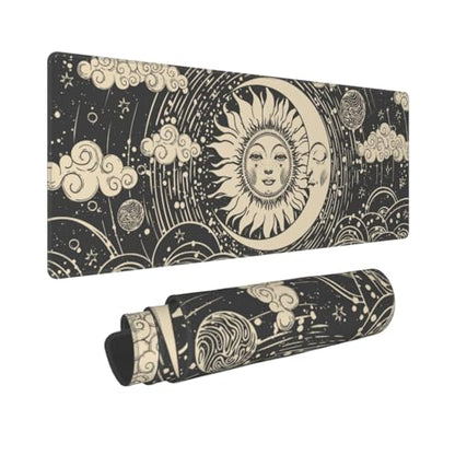 Large Gaming Mouse Pad Desk Mat, Astrology Retro Sun and Moon Extended Keyboard Mouse Pad Mousepad with Non-Slip Base and Stitched Edge Mouse Mat Desk Pad Mouse Pads for Desk Home Office, 31.5 x 11.8 - color: Astrology Retro Sun and Moon
