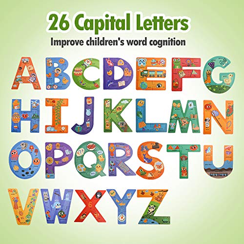Wooden Jumbo Alphabet ABC Letter Toddler Puzzles Color Shape Animals Recognition Montessori STEM Jigsaw Preschool Learning Educational Toy for Kids 3 4 5 Years Old Boys Girls - style: Alphabet