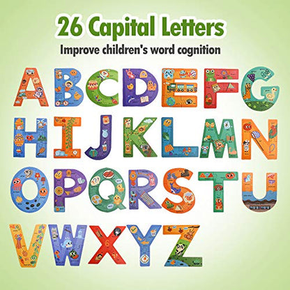 Wooden Jumbo Alphabet ABC Letter Toddler Puzzles Color Shape Animals Recognition Montessori STEM Jigsaw Preschool Learning Educational Toy for Kids 3 4 5 Years Old Boys Girls - style: Alphabet
