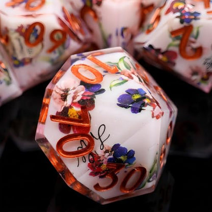XENOLUX Resin DND Dice Set for Dungeons and Dragons, Polyhedral RPG Dice with Floral Stickers, Tabletop Board Games Accessories (L2) - color: L2