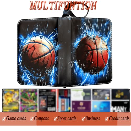 900 Pocket Zippered Basketball Card Binder, 9-Pocket Trading Card Album with 50 Removable Sleeves, PU Leather Waterproof Sports Card Holder for NBA Basketball Cards Storage Display Case Gift - size: 900 Pockets Basketball