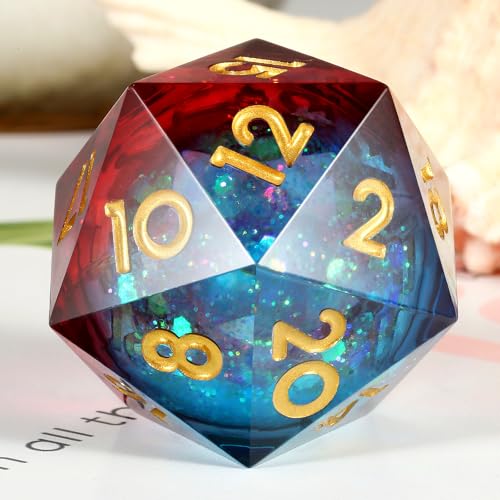 Liquid Dice D20 33mm, Glitter and Paillette Liquid 20 Sided Dice DNDND with Gorgeous Gift Box for Dungeons and Dragons (Red & Blue) - color: Sharp 33mm Red and Blue