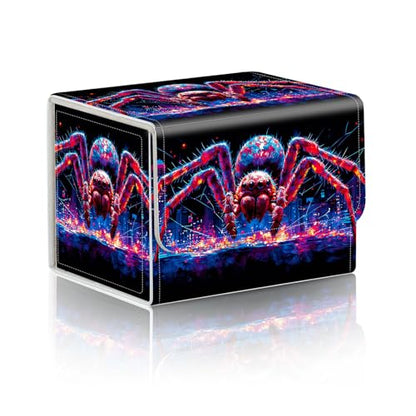 Trading Card Storage Box, Holds 100+ for MTG Cards, PU Leather with Magnetic Closure, Giant Red Spider in Neon City Durable Deck Box for Magic the Gathering, Trading Card Games - color: Giant Red Spider in Neon City
