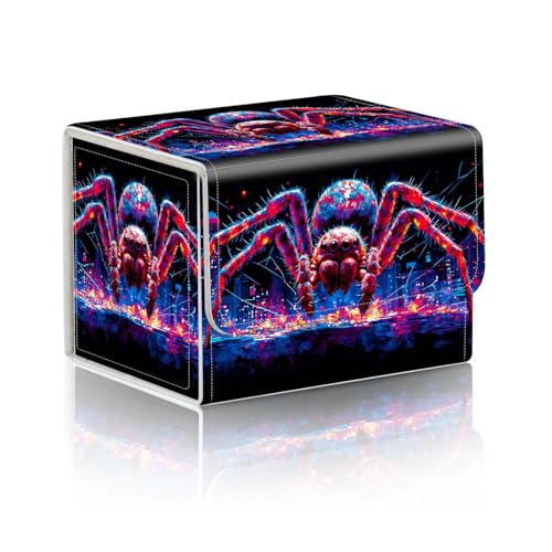 Trading Card Storage Box, Holds 100+ for MTG Cards, PU Leather with Magnetic Closure, Giant Red Spider in Neon City Durable Deck Box for Magic the Gathering, Trading Card Games - color: Giant Red Spider in Neon City