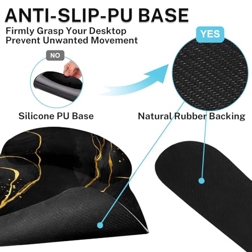 Ergonomic Mouse Pad Set with Wrist Rest, Black Gold Marble | Abstract Modern Non-Slip Rubber Base Wrist Cushion Support and Coasters Mousepad with Wrist Support for Computer Keyboard - color: Black Marble