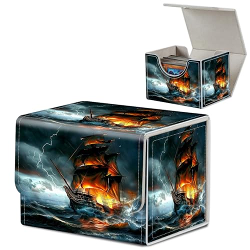 Card Deck Box for MTG, Microfiber Lining and Waterproof PU Leather Large Size Card Box, Fit 100+ Single Sleeved Cards, Strong Magnet Collectible Card Storage Box Fit TCG Fit MTG, Dark Ship - color: Dark Ship