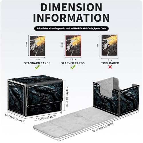 PU Leather Deck Box for MTG Commander Cards, Fits 100+ Double Sleeved Cards, Secure Magnetic Trading Card Storage Case for TCG CCG,Dark Raven Crow - color: Dark Raven Crow