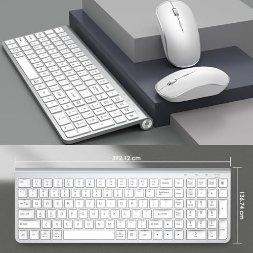 JOYACCESS Wireless Keyboard and Mouse, Ergonomic,Dustproof and Portable Wireless Keyboard with Number Keypad, Adjustable DPI Computer Mouse for Laptop,PC, Windows-Silver White - color: silver