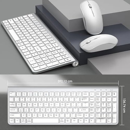 JOYACCESS Wireless Keyboard and Mouse, Ergonomic,Dustproof and Portable Wireless Keyboard with Number Keypad, Adjustable DPI Computer Mouse for Laptop,PC, Windows-Silver White - color: silver