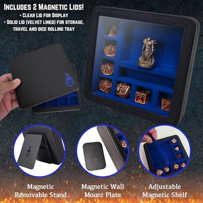 Forged Dice Co. RPG Character Shrine Display Case for Dice and DND Miniatures - Includes Travel Dice Tray and Display Lid - Compatible with Dungeons and Dragons Dice and Miniatures - Blue - color: Blue