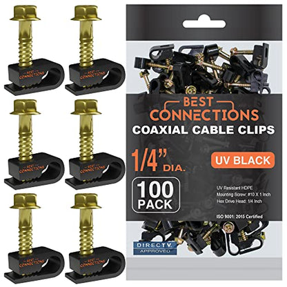 Coaxial Cable Clips with Pre-Inserted Screw (100 Pack) – Black Single Cable Mounting Clamps for Coax Cable (RG6, RG59) and Ethernet Cable – Cord Fastener/Strain Relief Clip - style: 100 PACK