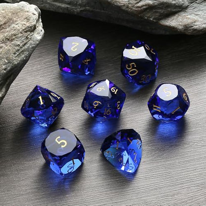 DNDND 7-Piece Glass Dice Set DND- Multifaceted Blue RPG Dice Set for D&D, Tabletop Gaming, Collectors | Premium Gift Box & Durable Design (Sapphire Blue) - color: Sapphire Blue