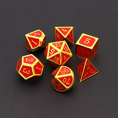 Haxtec Color Changing Metal DND Dice Set Gold Black Red Color Shifting D&D Dice with Leather Dice Bag Compatible with Dungeons and Dragons TTRPG DND Gift - color: Gold Black Red