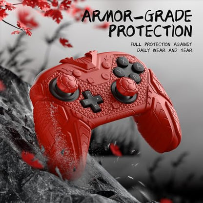 PlayVital for Nintendo Switch 2 Pro Controller Skin Cover – Samurai Armor Edition Silicone Case for Switch 2 Pro Controller with Back Button Caps & Thumb Grip & Sticker, Shockproof - Red - color: Red
