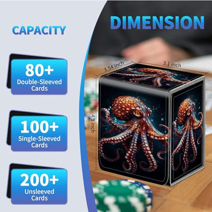 Card Deck Box for Trading Cards,MTG Commander Deck Box Fits 100+ Single Sleeved Cards,Leather Magnetic Card Storage Box for YuGiOh TCG CCG Cards,Ocean Octopus - color: Ocean Octopus