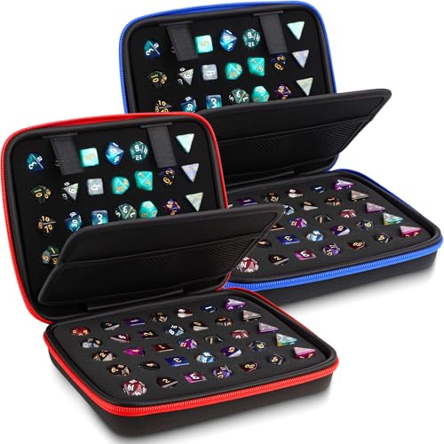 Aoriher 2 Pcs Dice Case with Removable Slotted Tray for Storage Game Storage Case Dice Holder Holds up to 70/10 Sets (Red,Blue) - color: Red,Blue