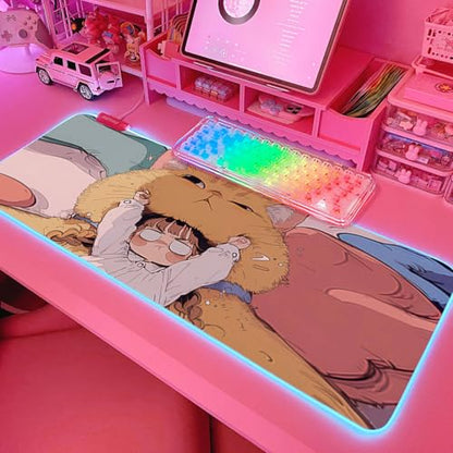 JMIYAV Pink RGB Gaming Mouse Pad 31.5x12 Inch PC XL Large Extended Glowing Led Light Up Desk Pad Non-Slip Rubber Base Computer Cute Mousepad Mat Desk Accessories Gaming Setup Cozy Hideout - color: Cozy Hideout