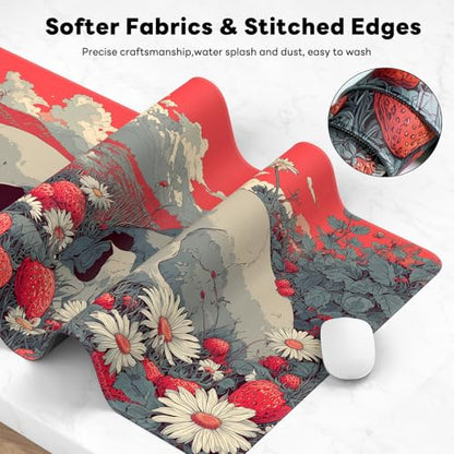 Large Gaming Mouse Pad, XL Desk Protector, Non-Slip Base | 31.5x15.7 in Extended Desk Mat with Stitched Edges for Keyboard, Work, Game, Office, Home PC and Laptop - color: Skull Strawberries