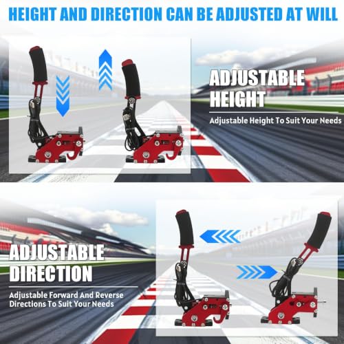 RYLNOK 64bit PC USB Handbrake Upgrade Sim Racing Gamges Handbrake For Logitech G25 G27 G29 G920 T500 T300 2m Nylon Wire Reinforced Spring Red And Clamp Simulate [windows] - color: Red
