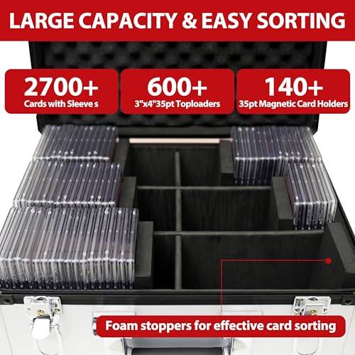 EcoVibe Trading Card Storage Box for 3" x 4" 35pt Toploaders, Hard Case with 6 Foam Stoppers, Large Capacity 600+, Fits Magnetic Holders - color: Red