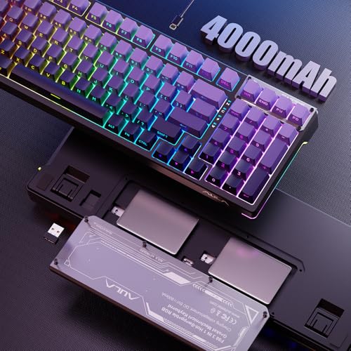 AULA Wireless Mechanical Purple Keyboard, Full Size Gaming Keyboards | Tri-Mode Bluetooth/2.4G/USB-C,8000mAh,RGB Backlit,Programmable 98 PBT Keycaps, Hot Swappable Pre-lubed Reaper Switches - color: Gradient Purple
