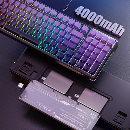 AULA Wireless Mechanical Purple Keyboard, Full Size Gaming Keyboards | Tri-Mode Bluetooth/2.4G/USB-C,8000mAh,RGB Backlit,Programmable 98 PBT Keycaps, Hot Swappable Pre-lubed Reaper Switches - color: Gradient Purple