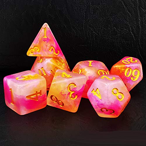Bescon Magical Stone Dice Set Series, 7pcs Polyhedral RPG Dice Set RoseQuartz, Polybag Packing - color: Rosequartz in Polybag