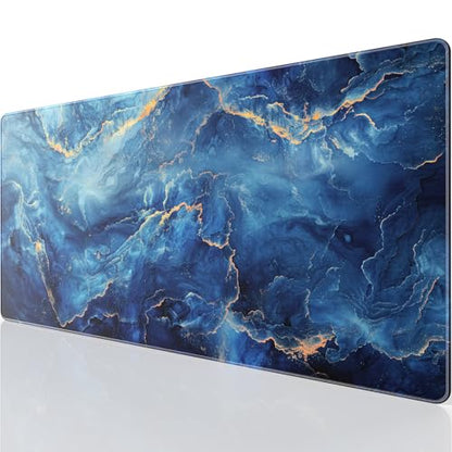 KTRIO Large Gaming Mouse Pad, Desk Mat, 31.5 x 15.7 in, Blue Marble, XXL | Smooth Micro-Weave Surface, Artistic Pattern Design, Non-Slip Rubber Base, Durable Stitched Edges, Office & Home Use - color: Blue Marble, size: 31.5l X 15.7w Inches