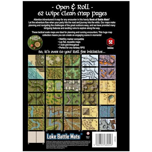 Giant Book of Battle Mats Wilds, Wrecks & Ruins by Loke | Ages 14+ | 62 Fantasy RPG Maps, Lay Flat Wipe Clean Grid Maps for DND 5E Tabletop Games