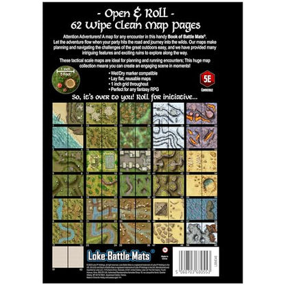 Giant Book of Battle Mats Wilds, Wrecks & Ruins by Loke | Ages 14+ | 62 Fantasy RPG Maps, Lay Flat Wipe Clean Grid Maps for DND 5E Tabletop Games
